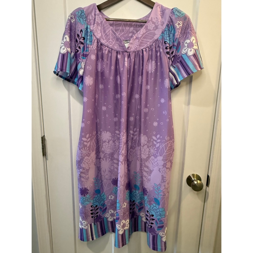 VTG Anthony Richards Purple Floral Muumuu House Dress XL Short Sleeve Lounger